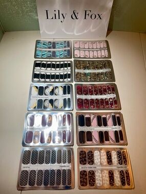 LILY & FOX Assorted Nail Wraps - Multi-Color Pack WITH FOIL ACCENTS - NEW